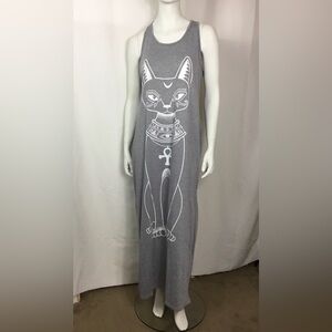 Maxi Gray Dress Sphinx Cat Design by Ruiyige. Sz Large.